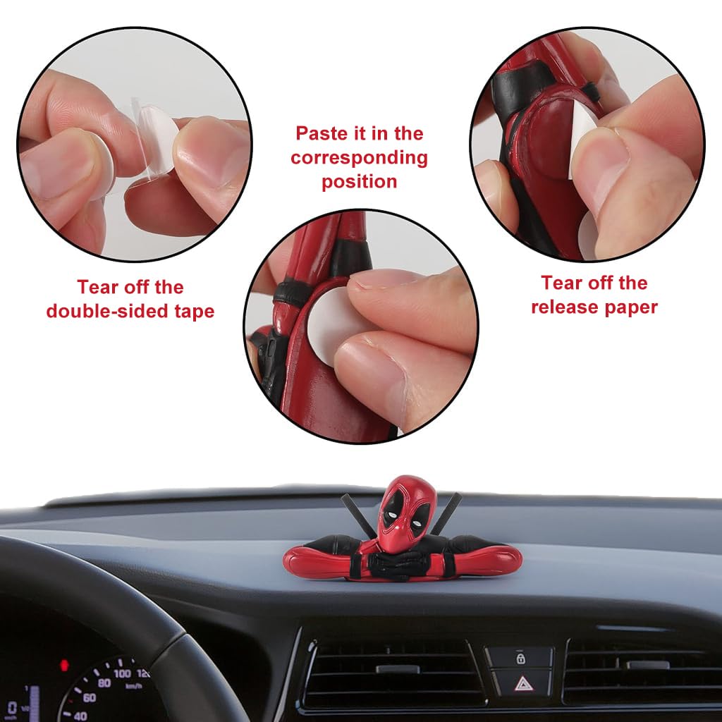 ZIBUYU® Deadpool Car Decor 3 pcs Set, Car Dashboard Decoration Items, Anime Figurines Desk Decor Fun Deadpool Toy Figurines for Office Desk, Home Décor, Unique Decoration for Car Interiors