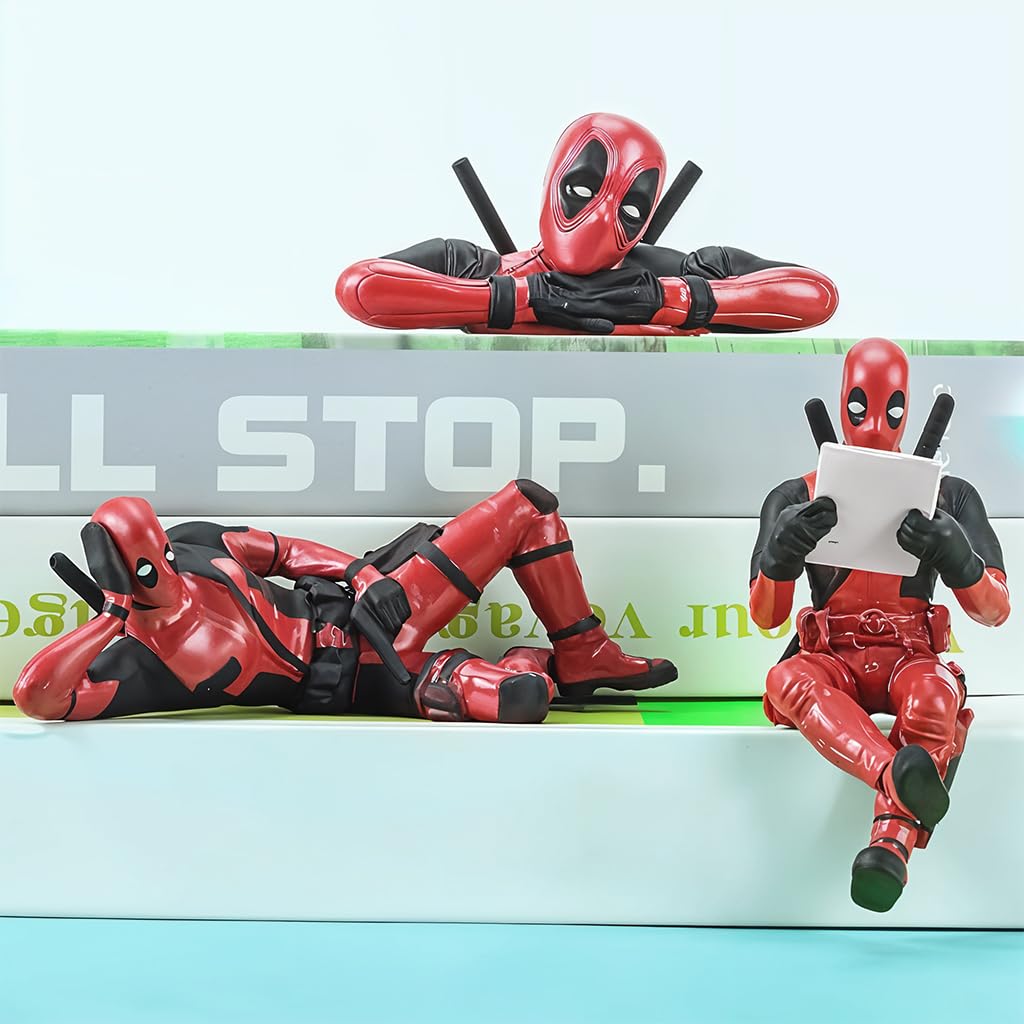 ZIBUYU® Deadpool Car Decor 3 pcs Set, Car Dashboard Decoration Items, Anime Figurines Desk Decor Fun Deadpool Toy Figurines for Office Desk, Home Décor, Unique Decoration for Car Interiors